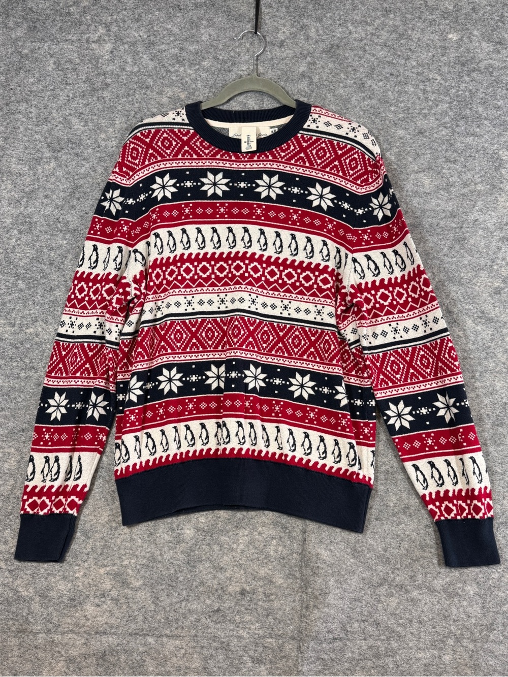 H&M Penguin Fair Isle Cotton  Sweater Navy Large Christmas Holiday Nordic Knit